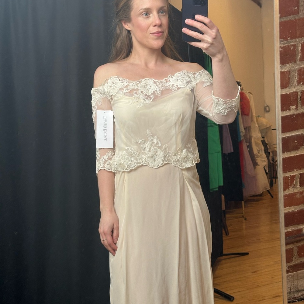 David's Bridal Off-the-Shoulder Ivory Lace Sheer top